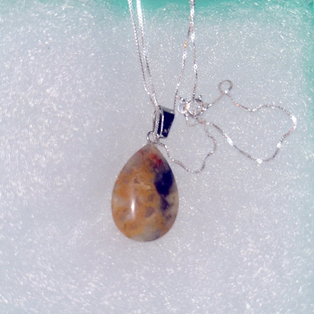 Boho Hippie Agate Sterling Silver 16” Necklace